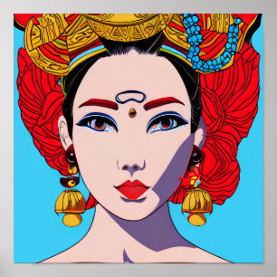 Beautiful Tribal Woman Stylish Haute Couture Anime Poster