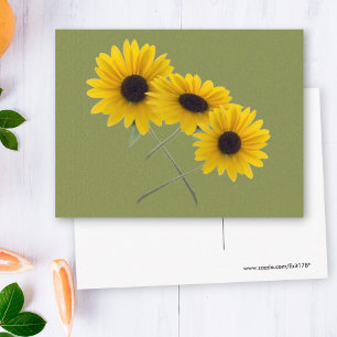 Beautiful Triple Sunflower Photography On Green Postcard