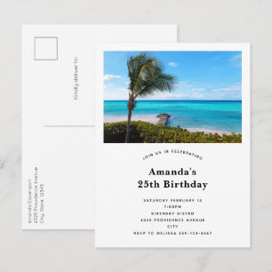 Beautiful Tropical Beach Breezy Palm Tree Birthday Invitation Postcard
