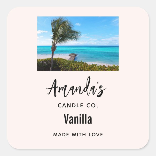 Beautiful Tropical Beach Breezy Palm Tree Candle Square Sticker (Front)