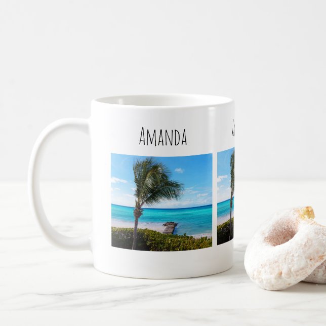 Beautiful Tropical Beach Breezy Palm Tree Coffee Mug (With Donut)