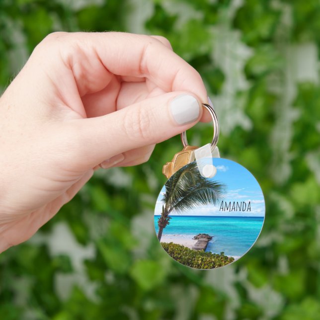 Beautiful Tropical Beach Breezy Palm Tree Key Ring (Hand)