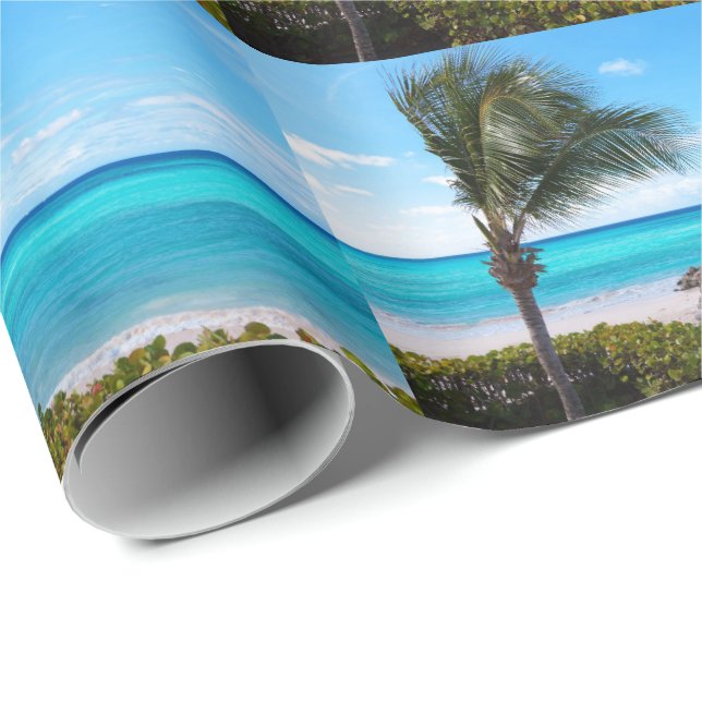 Beautiful Tropical Beach Breezy Palm Tree Pattern Wrapping Paper (Roll Corner)