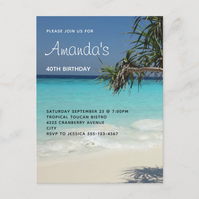 Beautiful Tropical Beach Ocean Paradise Birthday Invitation Postcard (Front)