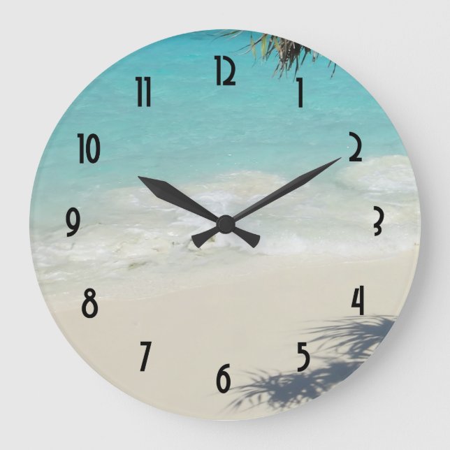 Beautiful Tropical Beach Ocean Paradise Large Clock (Front)