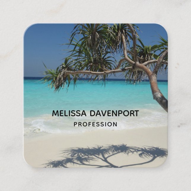 Beautiful Tropical Beach Ocean Paradise Square Business Card (Front)