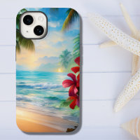Beautiful Tropical Beach, Palm Trees and Flowers