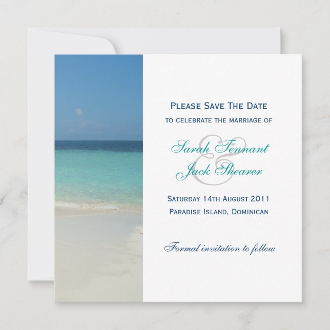 Beautiful Tropical Beach Save The Date (Front)