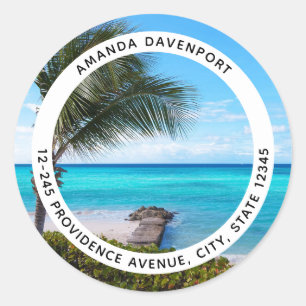 Beautiful Tropical Beach Scenic Photo Address Classic Round Sticker