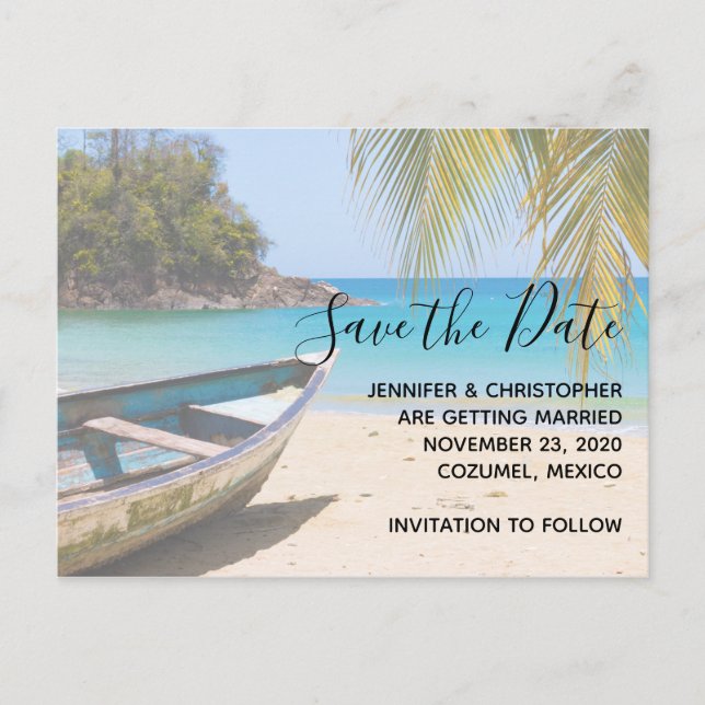 Beautiful Tropical Beach Wedding Save the Date Invitation Postcard (Front)