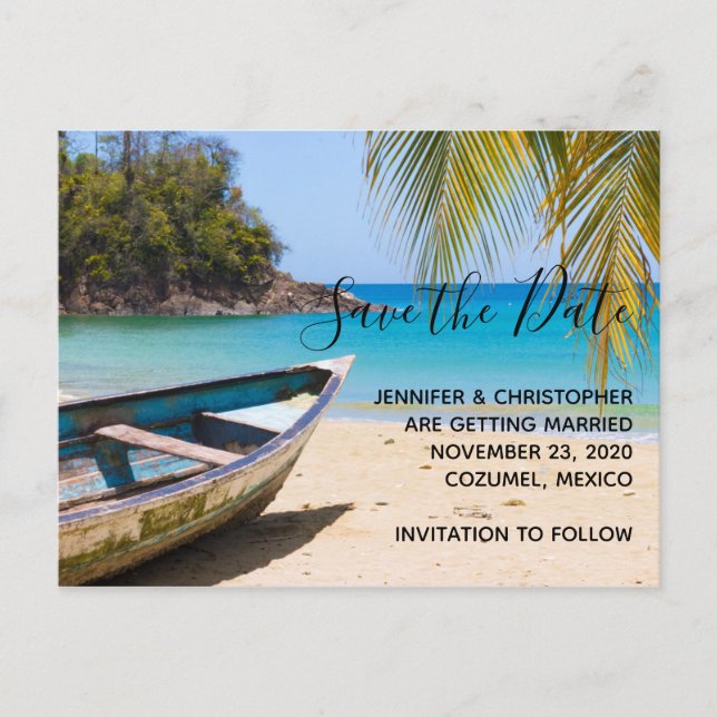 Beautiful Tropical Beach Wedding Save the Date Invitation Postcard (Front)