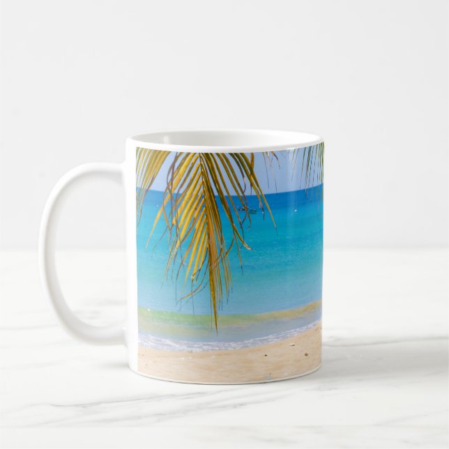 Beautiful Tropical Beach with a Rowboat Coffee Mug (Left)