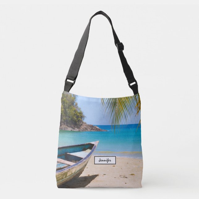 Beautiful Tropical Beach with a Rowboat Crossbody Bag (Front)