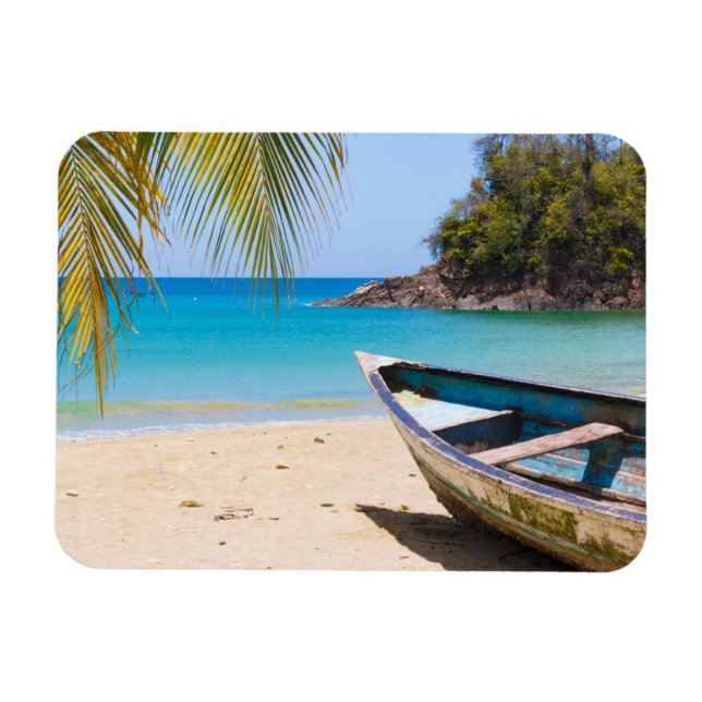 Beautiful Tropical Beach with a Rowboat Magnet (Horizontal)