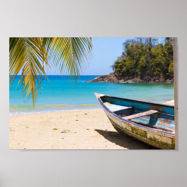 Beautiful Tropical Beach with a Rowboat Poster (Front)