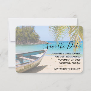 Beautiful Tropical Beach with a Rowboat Save The Date