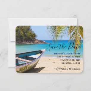 Beautiful Tropical Beach with a Rowboat Save The Date