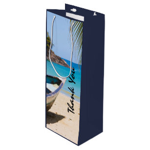 Beautiful Tropical Beach with a Rowboat Thank You Wine Gift Bag