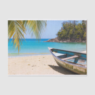 Beautiful Tropical Beach with a Rowboat Tissue Paper