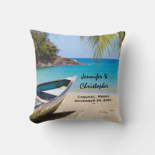 Beautiful Tropical Beach with a Rowboat Wedding Cushion