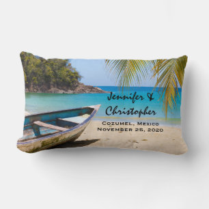 Beautiful Tropical Beach with a Rowboat Wedding Lumbar Cushion