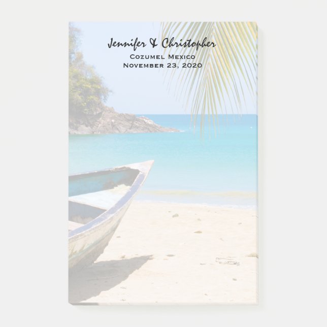 Beautiful Tropical Beach with a Rowboat Wedding Post-it Notes (Front)