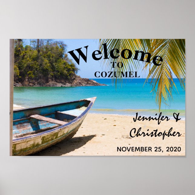 Beautiful Tropical Beach with a Rowboat Wedding Poster (Front)