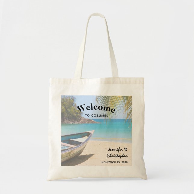 Beautiful Tropical Beach with a Rowboat Wedding Tote Bag (Front)