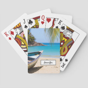 Beautiful Tropical Beach with an old Rowboat Playing Cards