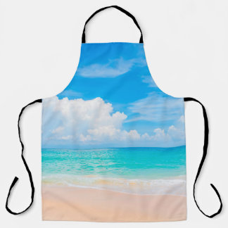Beautiful tropical beach with blue sky and white c apron