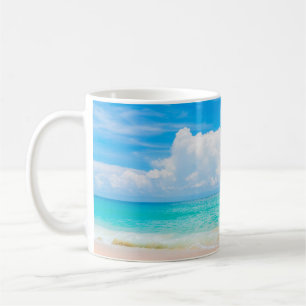 Beautiful tropical beach with blue sky and white c coffee mug