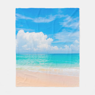 Beautiful tropical beach with blue sky and white c fleece blanket