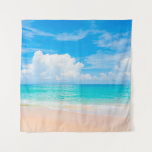 Beautiful tropical beach with blue sky and white c tapestry