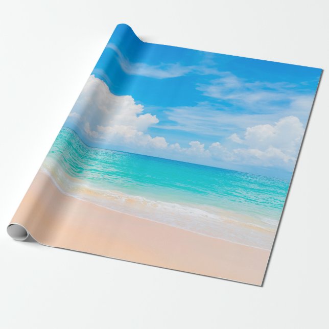 Beautiful tropical beach with blue sky and white c wrapping paper (Unrolled)