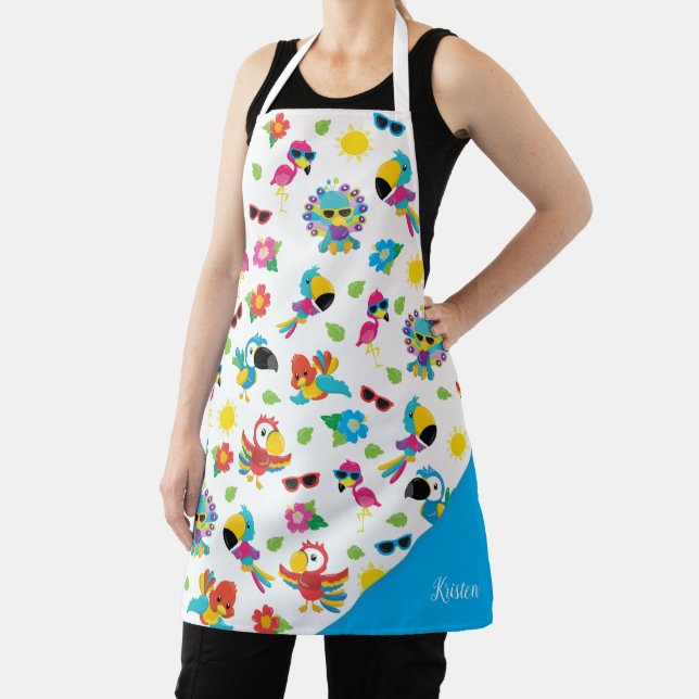 Beautiful Tropical Birds Colourful Paradise Patter Apron (Insitu)