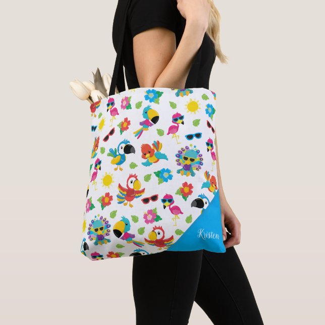 Beautiful Tropical Birds Colourful Paradise Patter Tote Bag (Close Up)