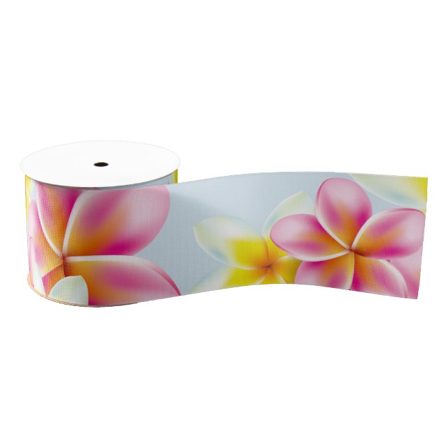 Beautiful Tropical Cluster of Plumeria Flowers Grosgrain Ribbon (Spool)