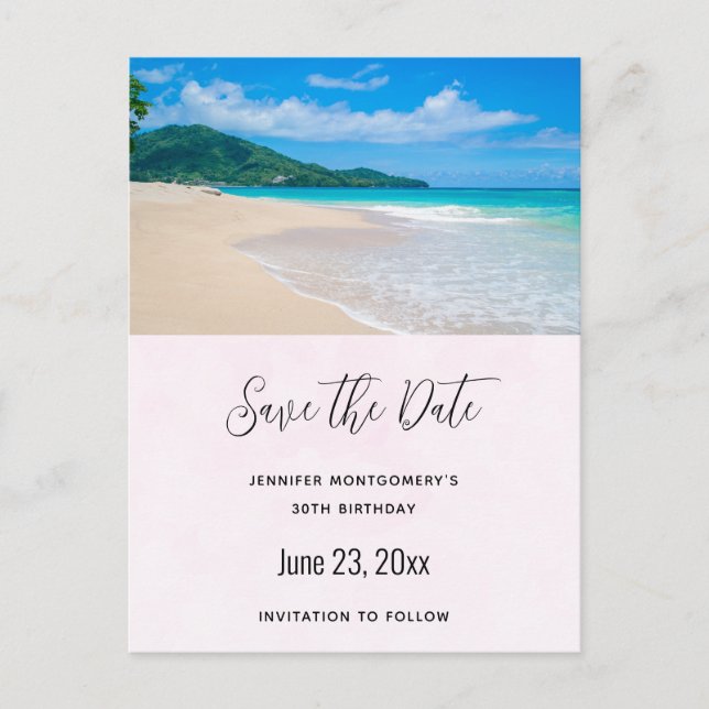Beautiful Tropical Destination Beach Save the Date Invitation Postcard (Front)