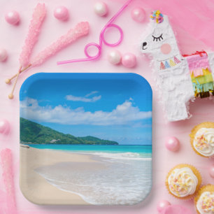 Beautiful Tropical Destination Scenic Beach Paper Plate