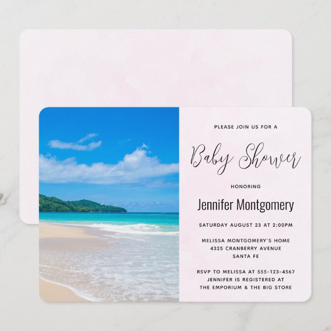 Beautiful Tropical Destination Scenic Beach Shower Invitation (Front/Back)