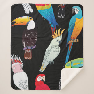 Beautiful tropical exotic parrot birds. vintage se sherpa blanket