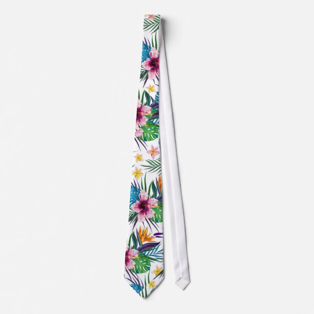 Beautiful tropical floral paint watercolors tie (Front)