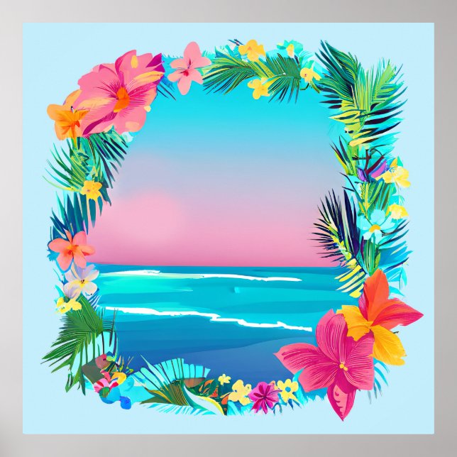 Beautiful Tropical Floral Wreath Poster (Front)