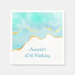 Beautiful Tropical Green Blue with Gold Border Napkin