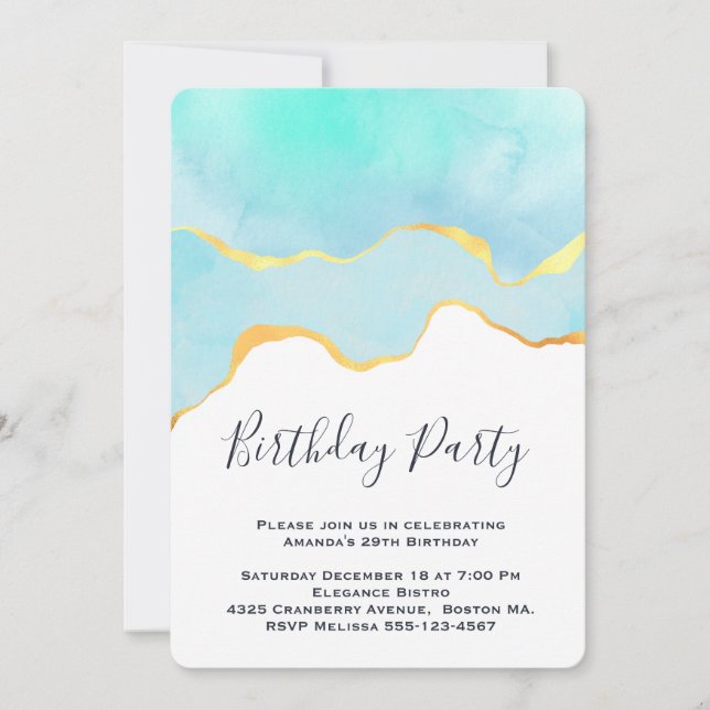 Beautiful Tropical Green with Gold Border Birthday Invitation (Front)