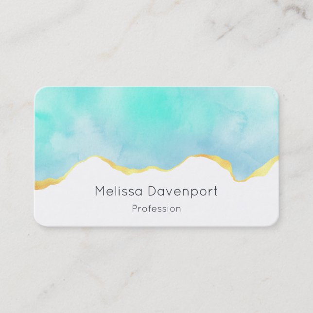 Beautiful Tropical Green with Gold Border Business Card (Front)