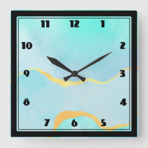 Beautiful Tropical Green with Gold Border Square Wall Clock