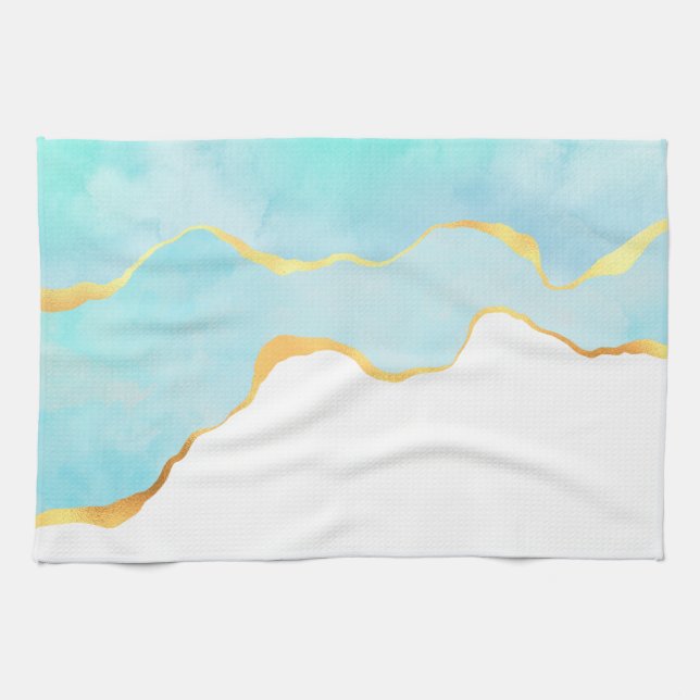 Beautiful Tropical Green with Gold Border Tea Towel (Horizontal)