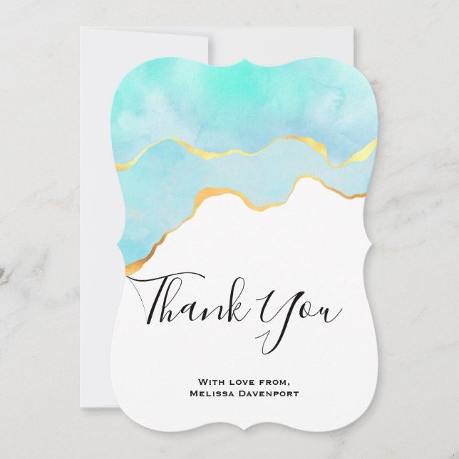 Beautiful Tropical Green with Gold Border Thank Yo Thank You Card (Front)