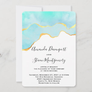 Beautiful Tropical Green with Gold Border Wedding Invitation